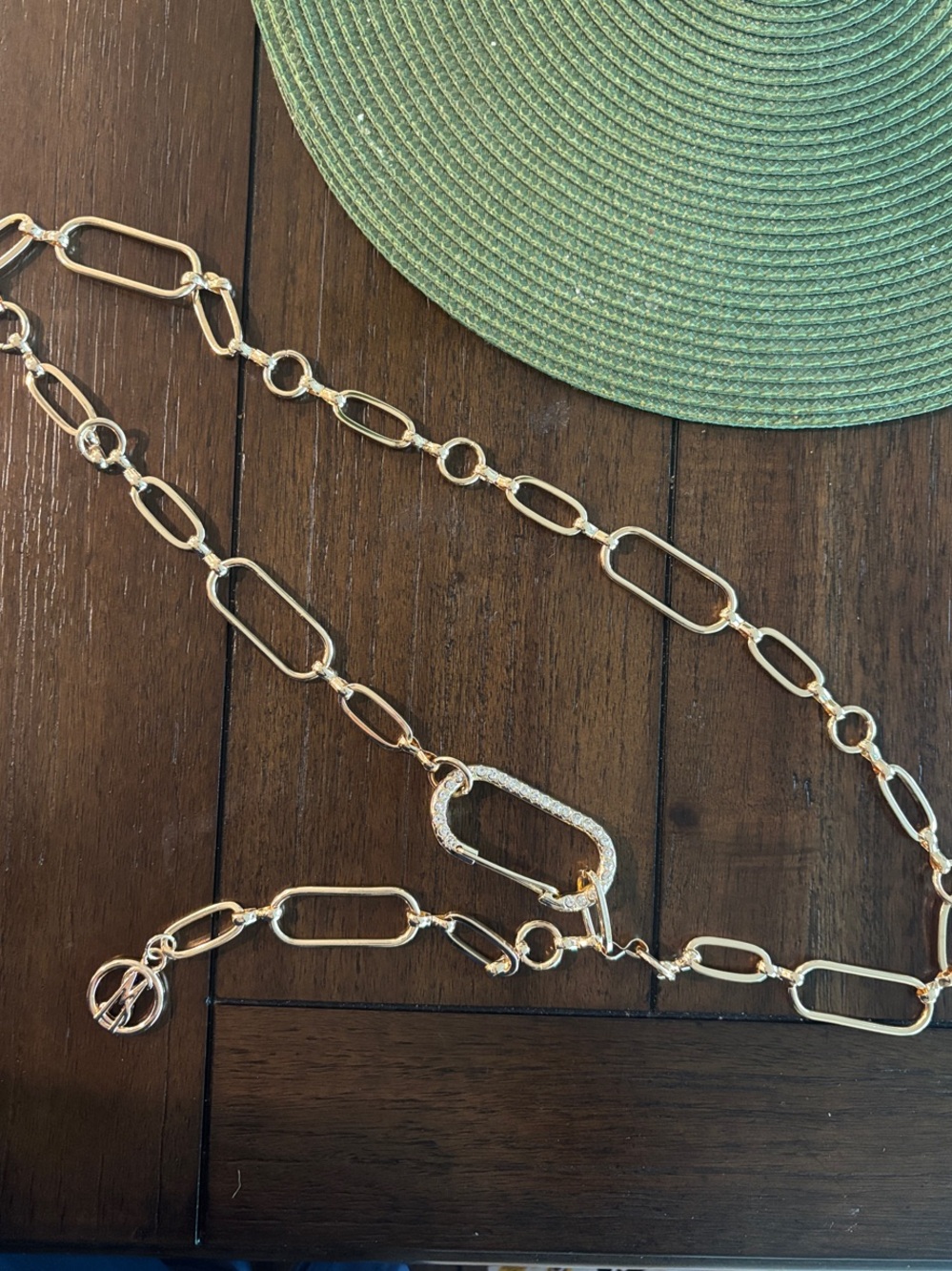 Steve Madden Gold-Tone Link Chain Belt with Pavé Oval Accent